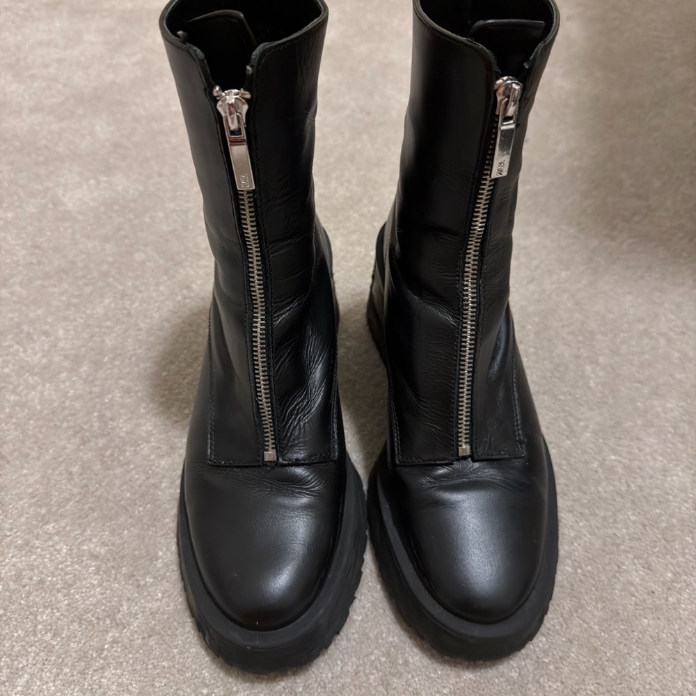 Zara Black Combat Boots with Silver Zipper